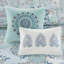 Édredon bleu très grand 8 pièces - impression botanique à l'aquarelle, médaillon en coton, jupe de lit