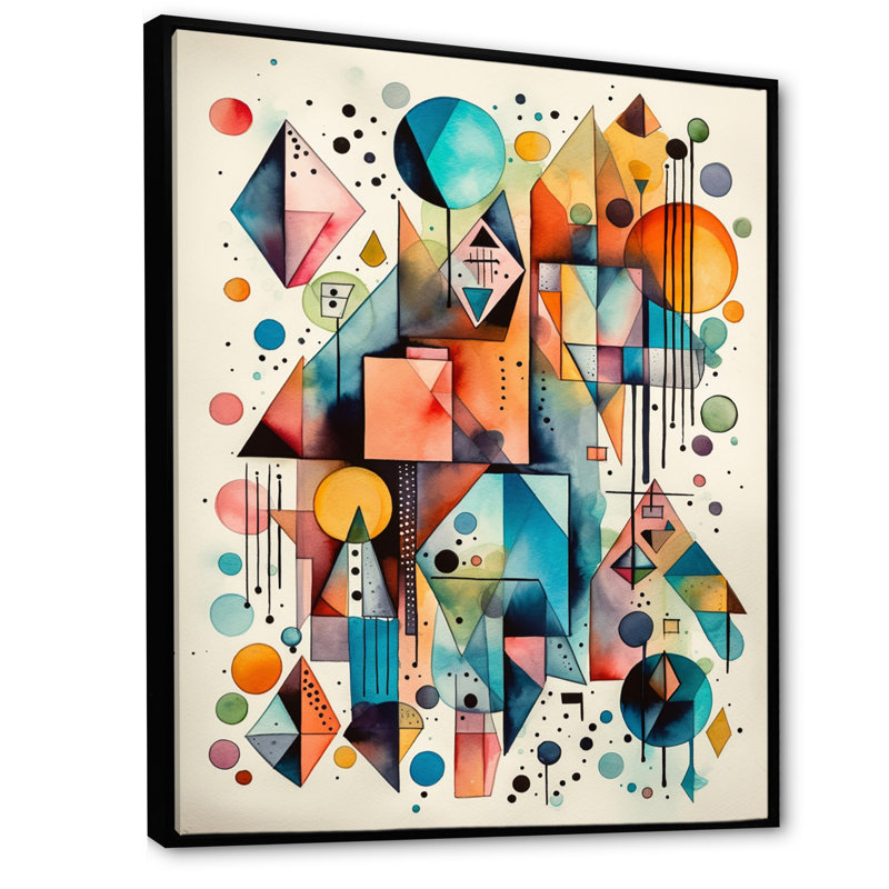 Bleu et orange géométrique équilibre I - salon moderne d'art mural géométrique, H 32 po x l 24 po x P 1 po