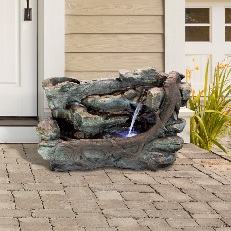Staggered Rock Canyon Cascading Fountain with LED Lights
