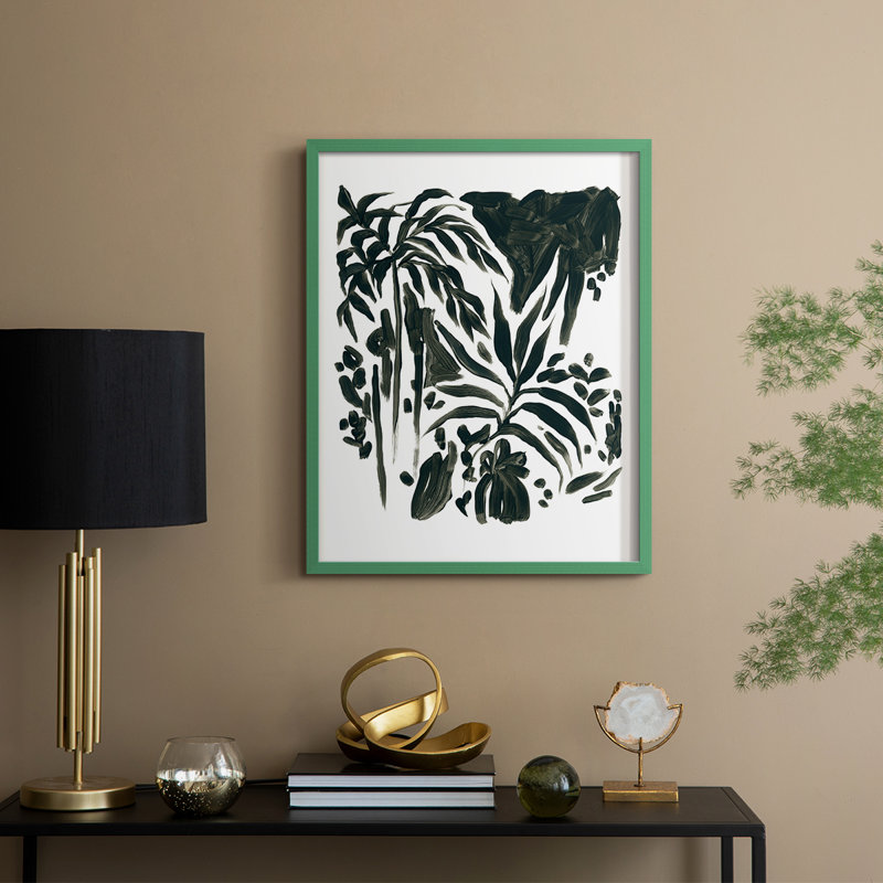 Encre Jungle II, reproduction encadrée - bois massif, H 21 po x l 17 po, Vert