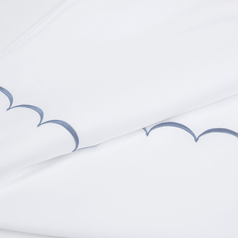 Ensemble de draps 100% coton 600 fils Camillo Scallop, Ensemble de draps pour grand lit + un drap-housse , Bleu