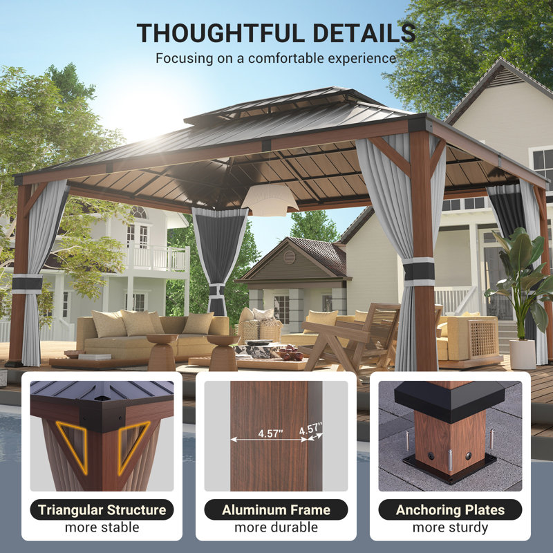 Pavillon de jardin en aluminium, H 121 po x l 195,6 po x P 147 po