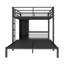 Structure de lit superposé au-dessus de grand lit en métal avec garde-robe intégrée, bureau et chaises de rangement