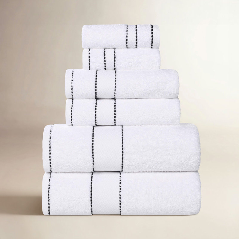 Ensemble de serviettes en coton égyptien 6 pièces Niles, Blanc/Noir