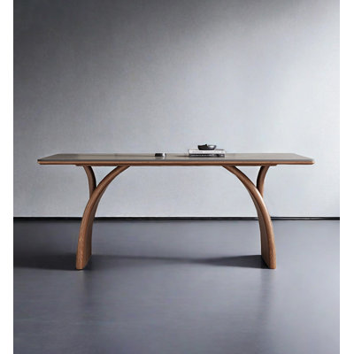 Light luxury rectangular dining table with a sintered stone tabletop and a solid wood frame