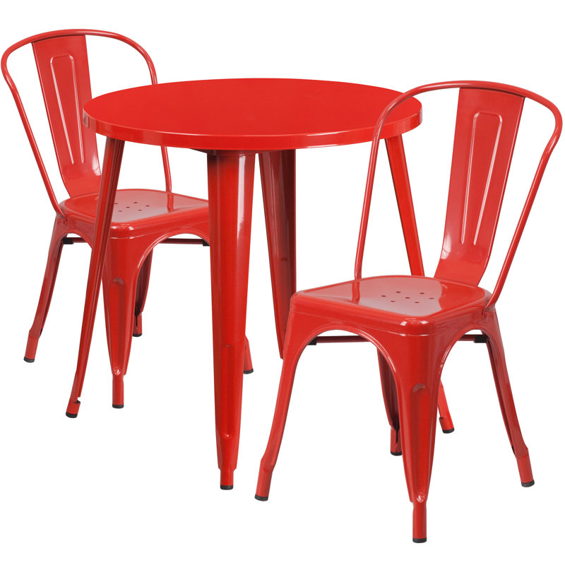 Brinson Round Steel Bistro Set, Red, 24"