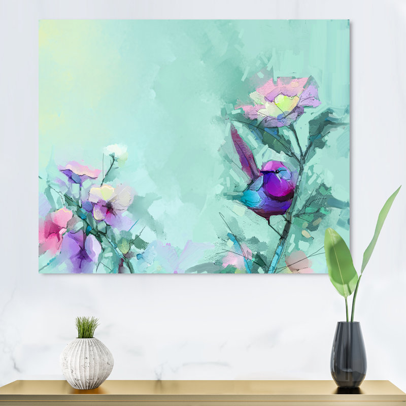 " Brush Purple And Turquoise Bird " Painting Print, 24'' H x 36'' W x 1'' D, Wrapped Canvas