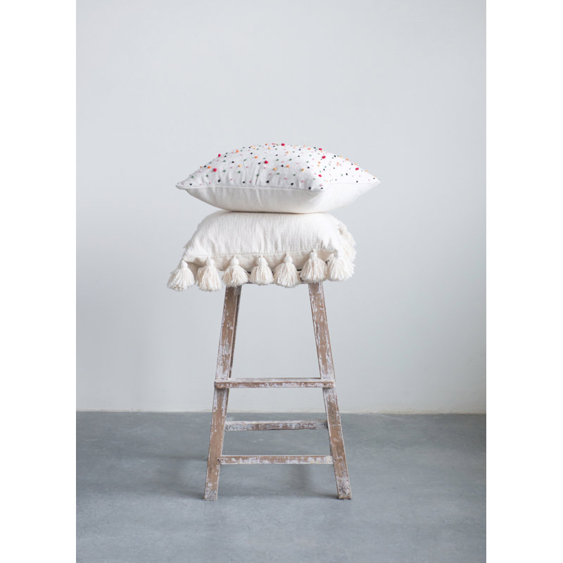 Woven Cotton Slub Pillow with Tassels, Cream
