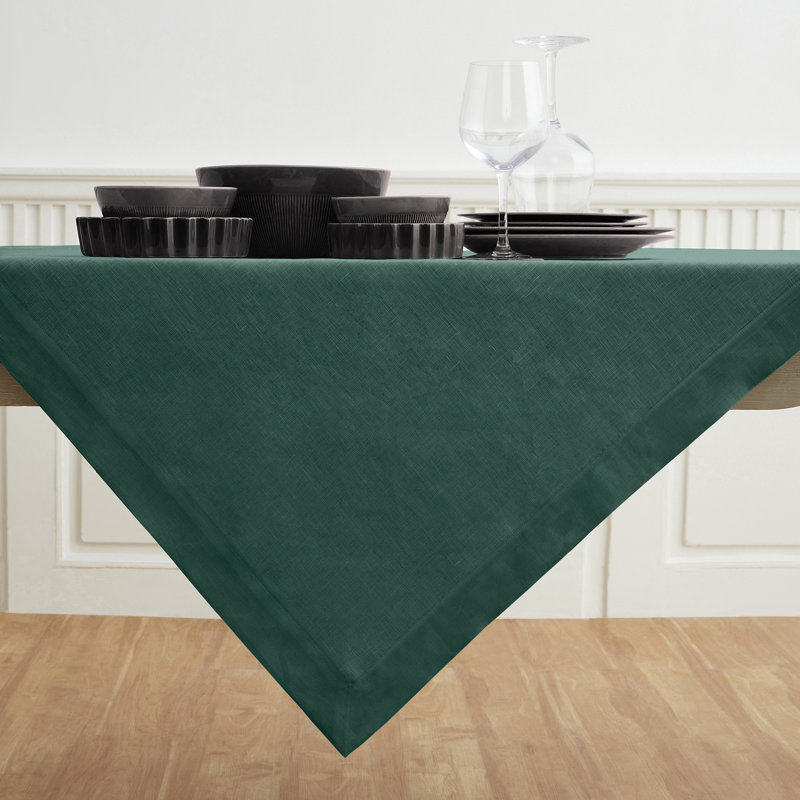 Fete - 100% Pure Linen Table Throw, Rainforest, Solid Color