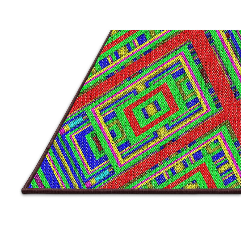 Tapis vert/rouge tissé à la machine, Rectangle 3 pi x 5 pi
