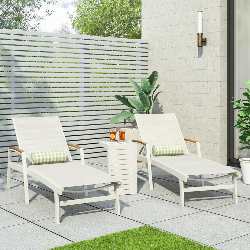 Burnam Outdoor Metal Chaise Lounge Set with Table, White