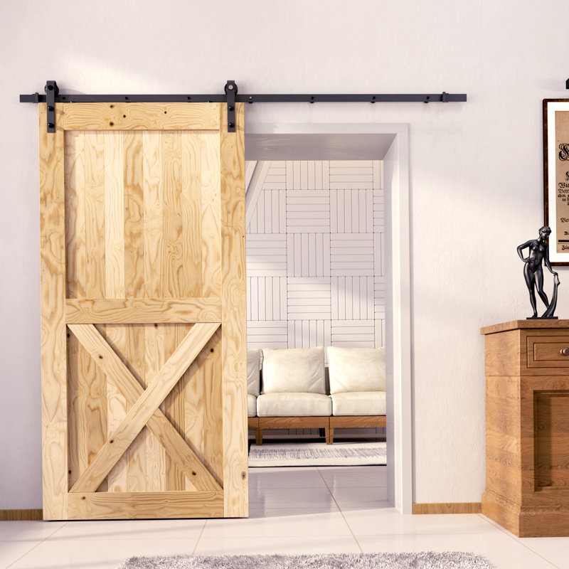 Porte de grange en bois à panneau non fini sans ensemble de quincaillerie d'installation, L 60 po x H 84 po