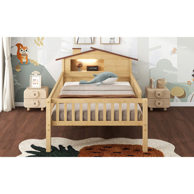 Lit plateforme en bois blanc avec tête de lit, espace de rangement à DEL et espace de rangement