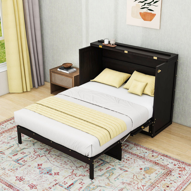 Lit escamotable en bois avec tiroirs
