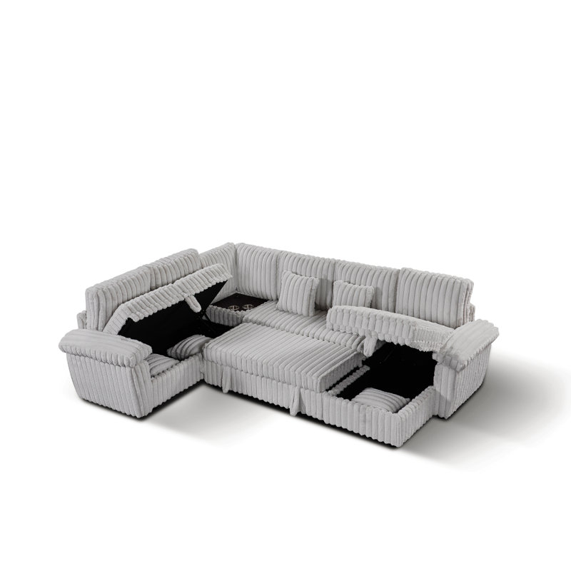 Canapé modulaire en velours côtelé de 103 po en forme de U super doux avec rangement et lit escamotable, table basse d'angle avec porte-gobelet et port USB; Convient au salon, canapé modulaire en velours côtelé confortable