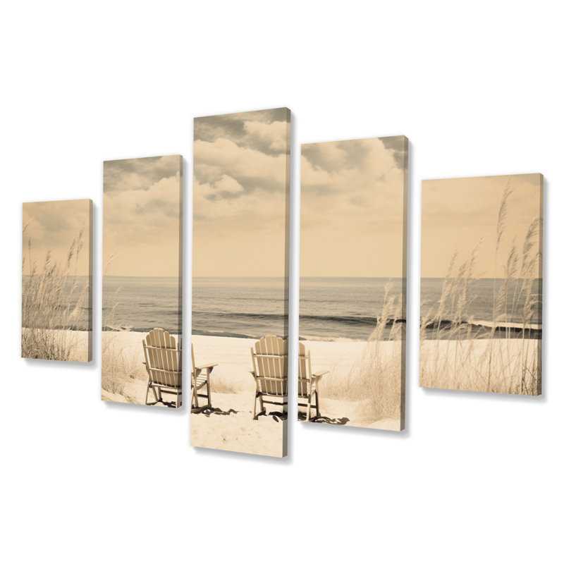Beachside Whispers V - Décoration murale nautique et plage - 5 panneaux