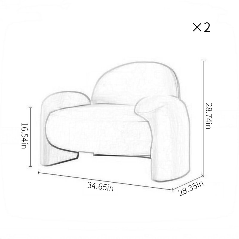 Modern Minimalist Single Sofa(Set of 2), Orange/Off White