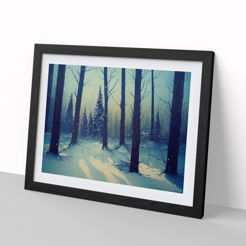 XH1022-10206X Winter Forest Pine Trees Vol.4 - Single Picture Frame Print, 25cm H x 34cm W x 2cm D, Black