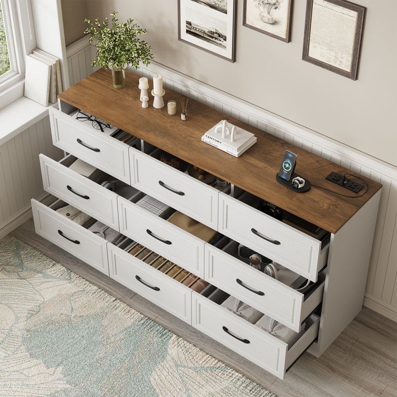 Commode 9 tiroirs pour chambre à coucher, Brun