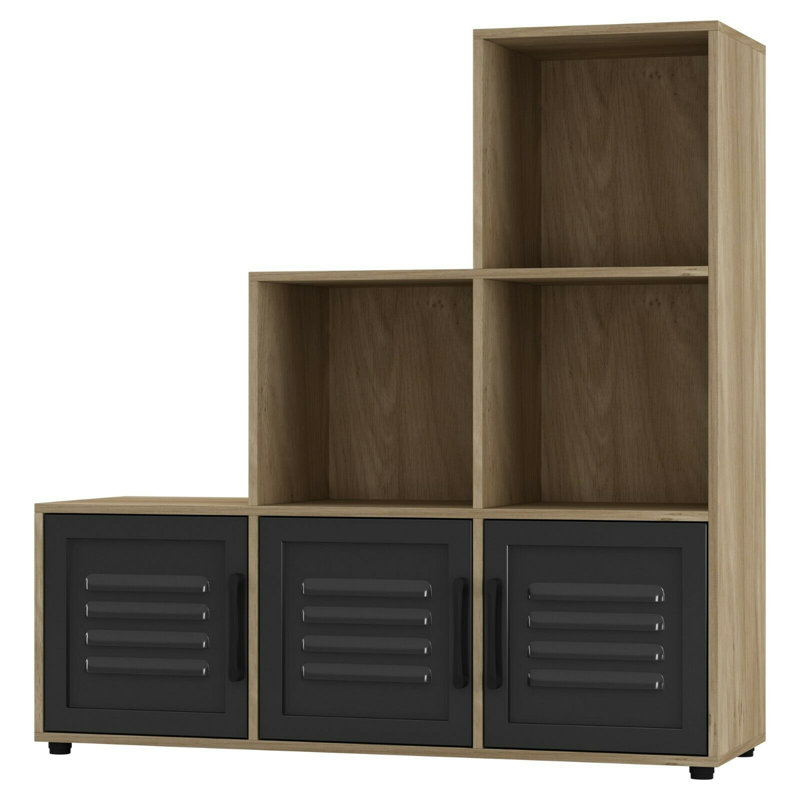 Beronica 90.5cm H x 89cm W Cube Bookcase, Oak/Black