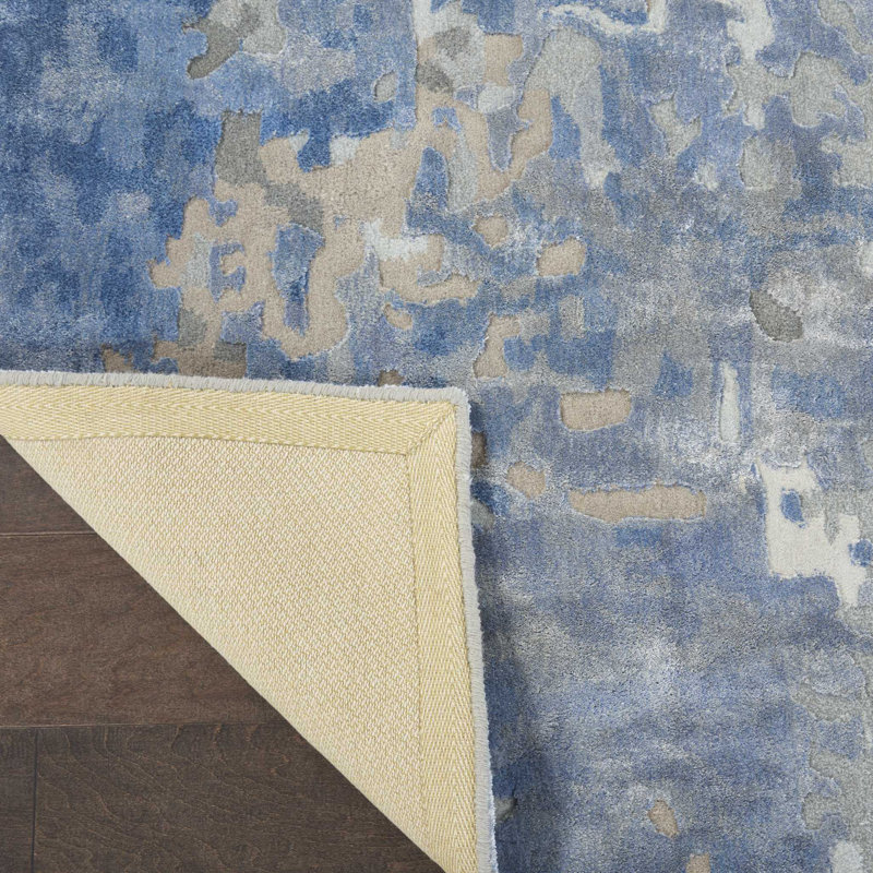 Malaya Abstract Hand-Tufted Blue/Gray Area Rug, Rectangle 3'9" x 5'9"