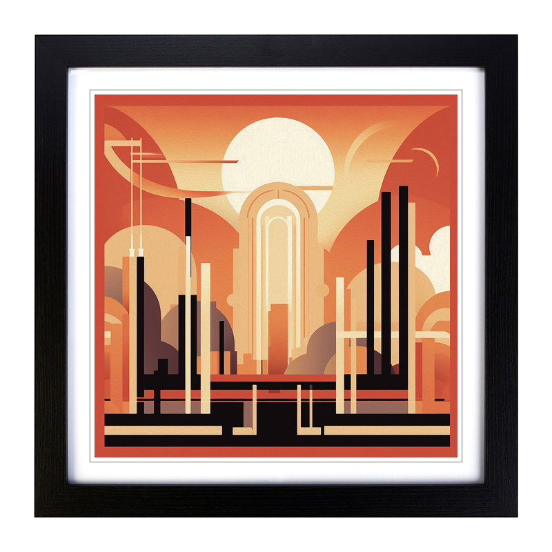 Art Deco Sunset Mid Century - Framed Print, Black
