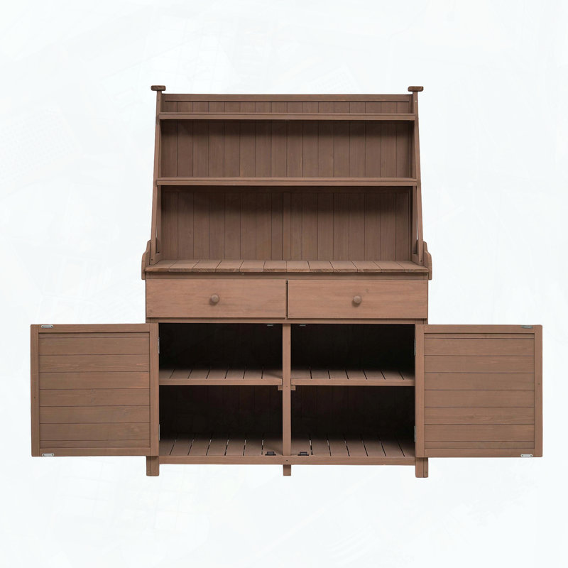 Poste de travail de jardin en bois de sapin avec rangement, Brun