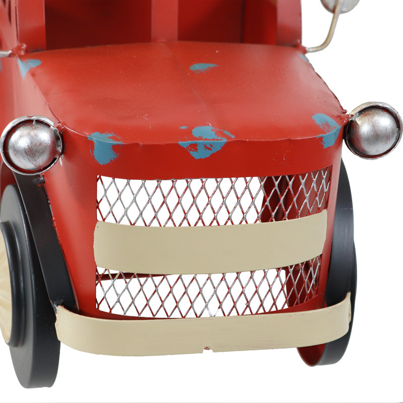  Rustic Red Truck Metal Freestanding 4-Bottle Countertop Wine Rack