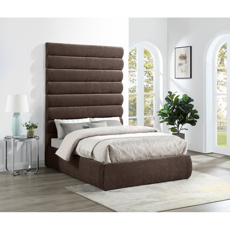Lit en tissu Adam, Lit double, Brun, Chenille Fabric