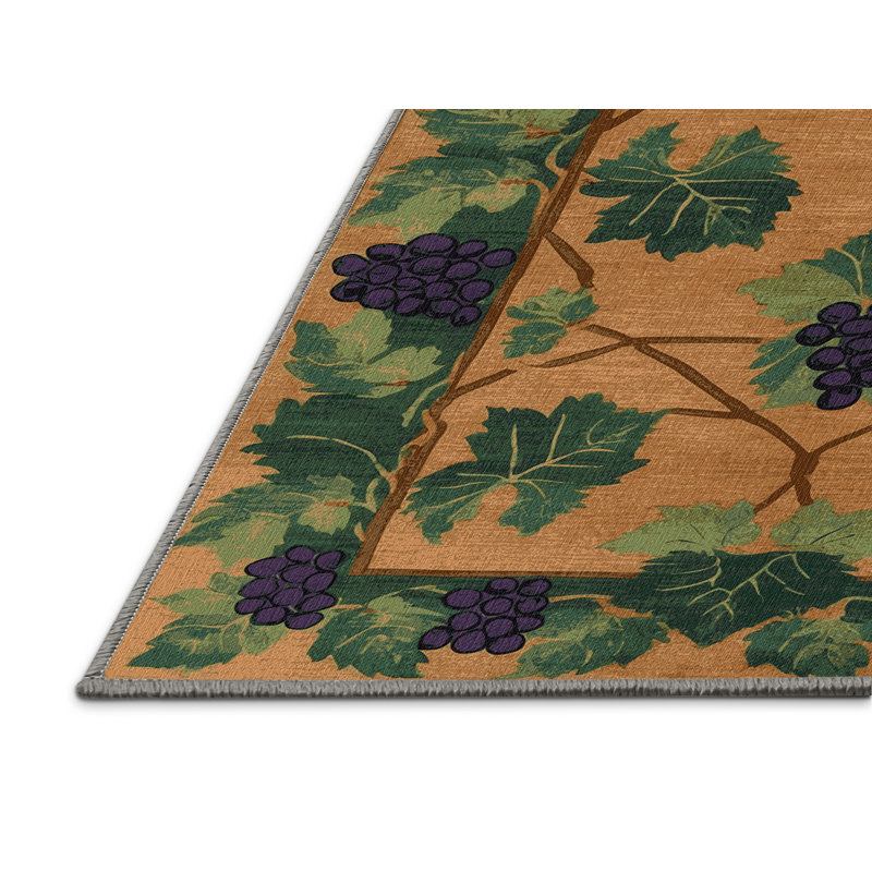 Tapis botanique brun lavable à la machine, Carré 3 pi