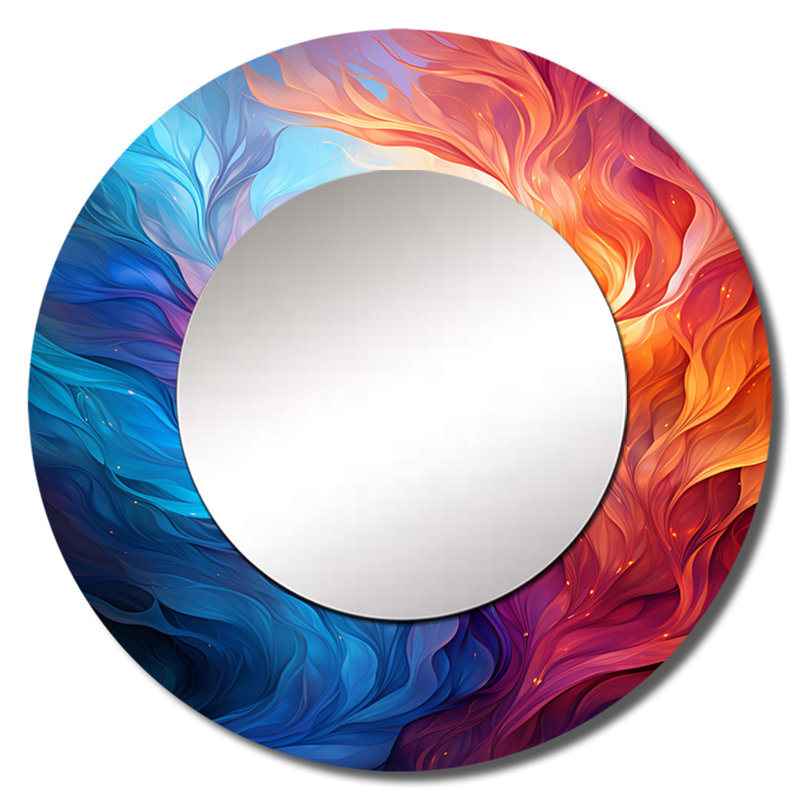 Symphonie abstraite jaune orange fractale abstraite - miroir mural rond moderne, 23 po x 23 po