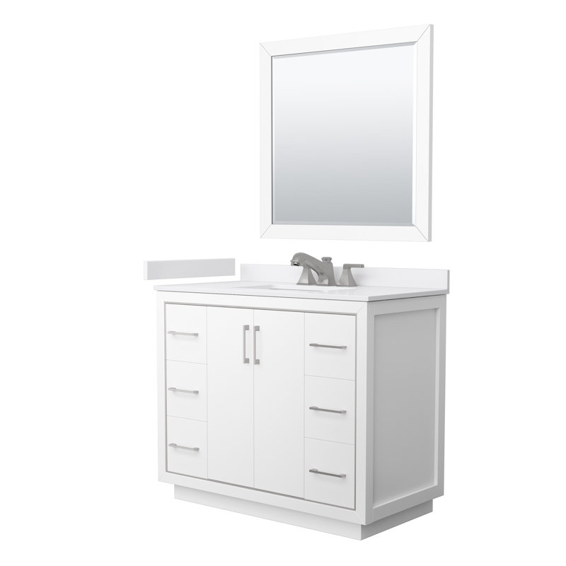 Icon 42" Freestanding Single Bathroom Vanity with Cultured Marble Top, Brushed Nickel, White