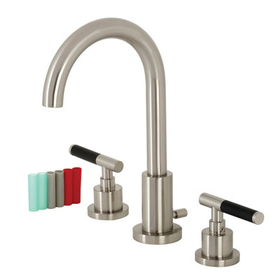 Kingston Brass Kaiser Two-Handle 3-Hole Deck Mount Widespread Bathroom Faucet with Brass Pop-Up Drain