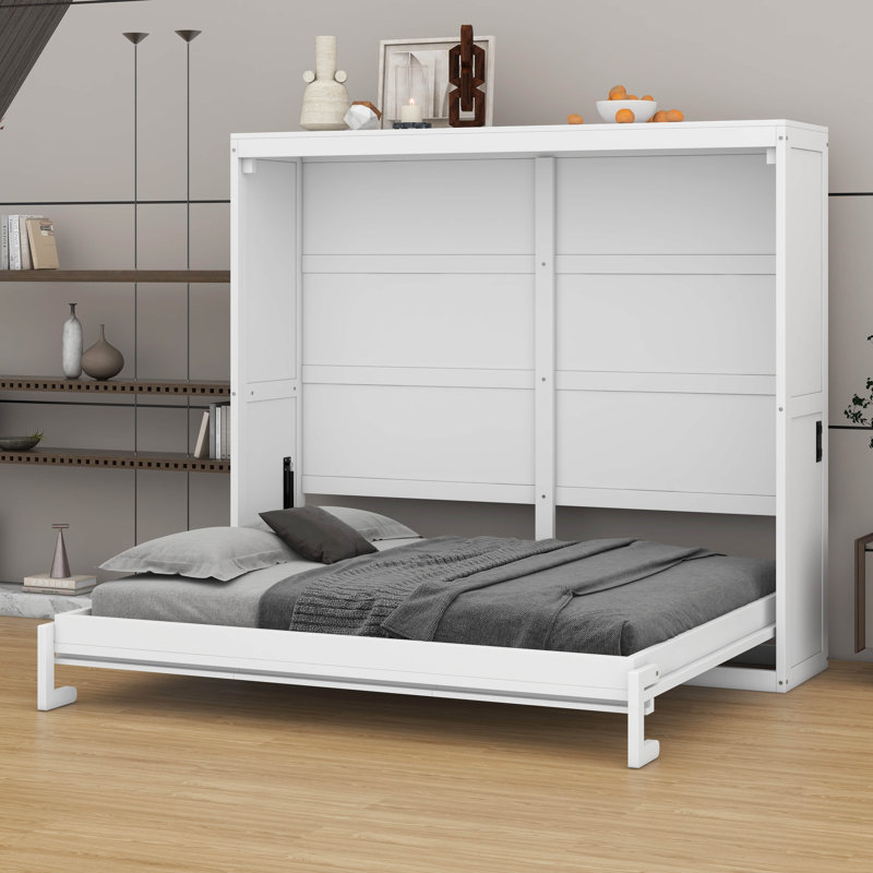 Lit escamotable mural multifonctionnel - Conception peu encombrante, Lit double, Blanc