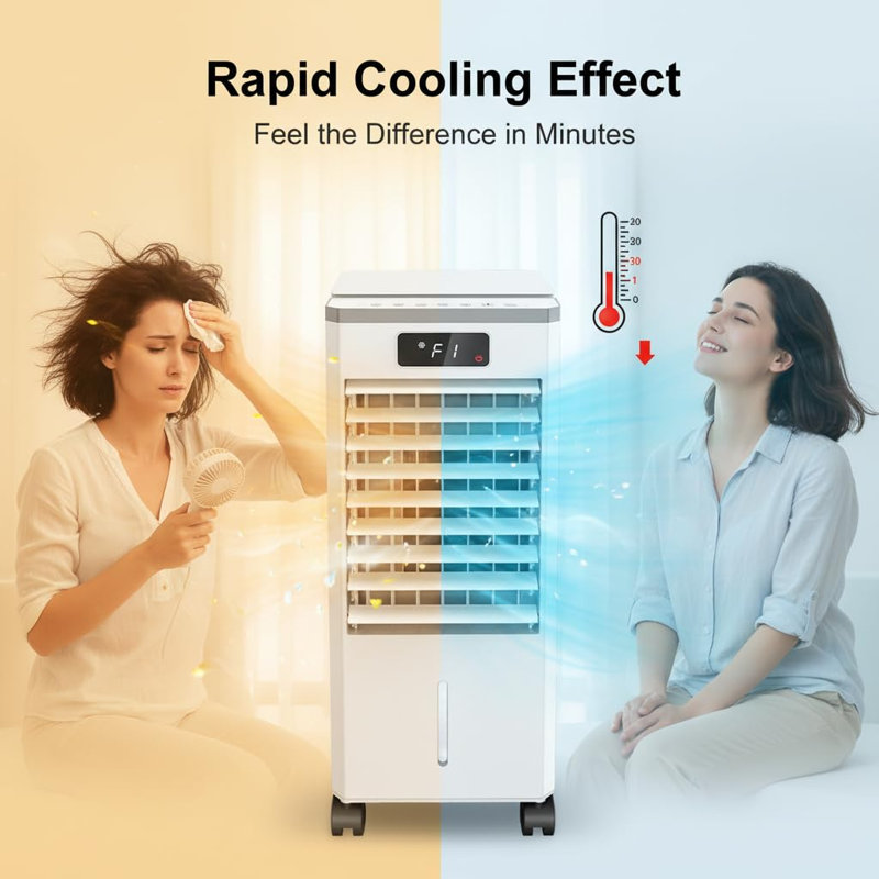 Refroidisseur d'air à évaporation portable 2,6 gallons avec filtre HEPA et télécommande, 3 vitesses et 3 modes
