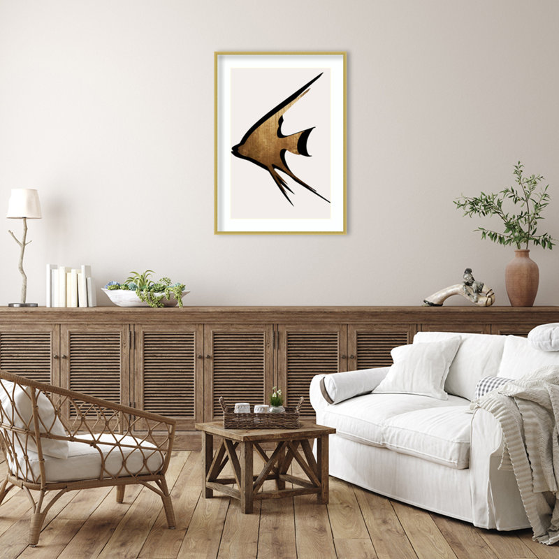 «Beige Fish» par Eins Kubistika, reproduction d'art encadrée sur bois, H 41 po x l 30 po