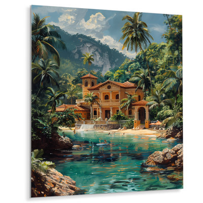 «Blue Green Tropical Paradise Hotel», reproduction d'art mural