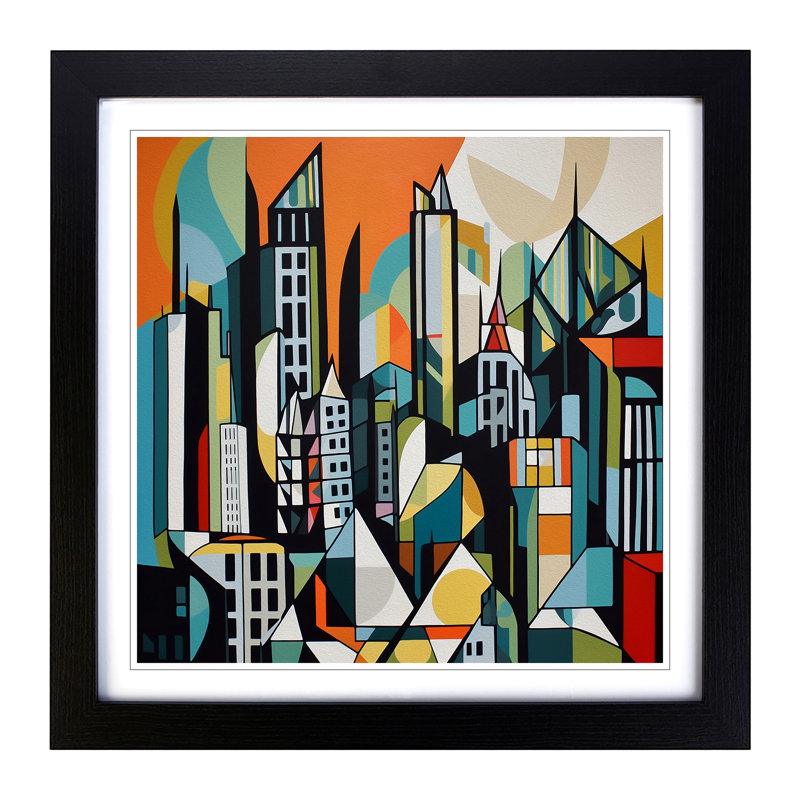 City Of Manchester Cubism - Framed Print, Black