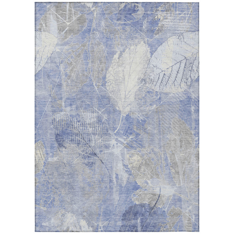Machine Washable Indoor/Outdoor Xhevrie Denim Rug, Rectangle 10' x 14'