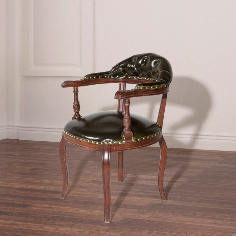 Traditional Beech Wood Chair, Walnut & Dark Green, 20.5 x 34.6 x 19.7 Inches | 100% Solid Beech Construction, Thickness: 0.7 Inches | Elegant Design for Dining, Living Room & Office, Sturdy & Timeless Style