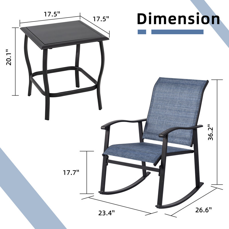 Armyn 2-Person Outdoor Patio Rocking Set, Denim Blue