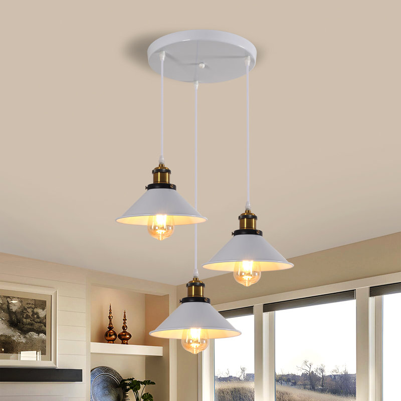 Vintage 3-Light White Iron Cone Pendant Ceiling Light