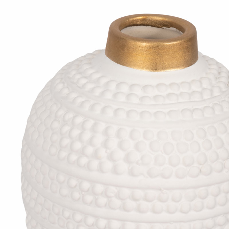 Vase texturé - Vase à fleurs moderne pour décoration de table, tablette ou manteau de cheminée, céramique, Blanc