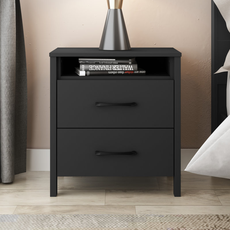 Pruitt 22.7" 2 Drawer Nightstand, Matt Black, Set of 2