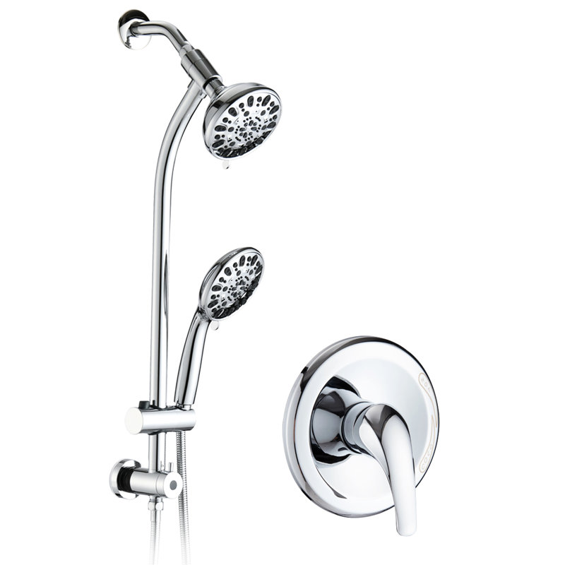 Dual Head Shower System - Stainless Steel Slide Bar, 7 Spray Patterns, 5" Abs, 1.8 Gpm, , Wall Mounted, Drill- Mounted Abs Showerhead,