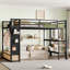 Grand cadre de lit mezzanine avec garde-robe, lit mezzanine en métal avec tablettes de rangement et panneau perforé, noir-1344330916