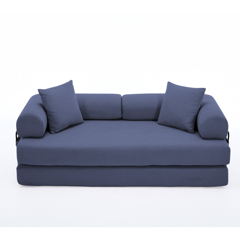 Vidéo - Lit-couchette modulaire pliable 3 places 78,5 po en velours côtelé bleu, support en mousse haute densité, lit très grand convertible 4 1 bricolage, revêtement en velours côtelé confortable, non
