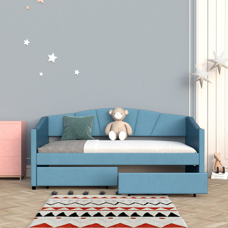 Edib Kids Twin Daybed with Drawers, Blue