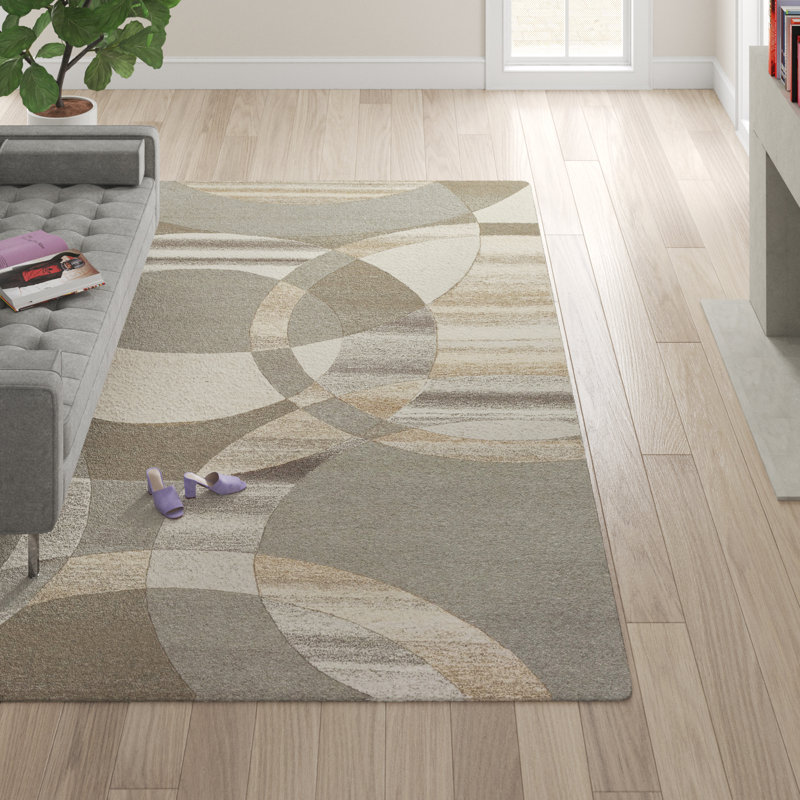Tapis gris / brun clair en laine touffeté à la main Arja, Carré 4 pi