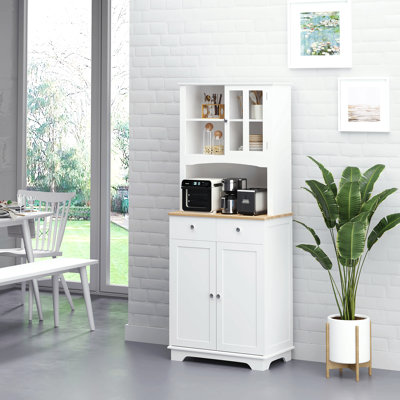 DAPPER DOODLES INC HOMCOM Freestanding 67" Kitchen Buffet With Hutch, Pantry Cabinet With Microwave Stand, Adjustable Shelf, 2 Drawers, Cupboard, White